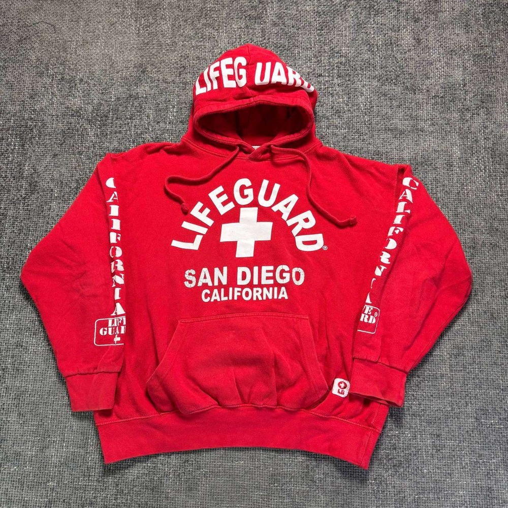 Lifeguard California Hoodie Mens XL Red Graphic Sleeve Print Beach Pullover